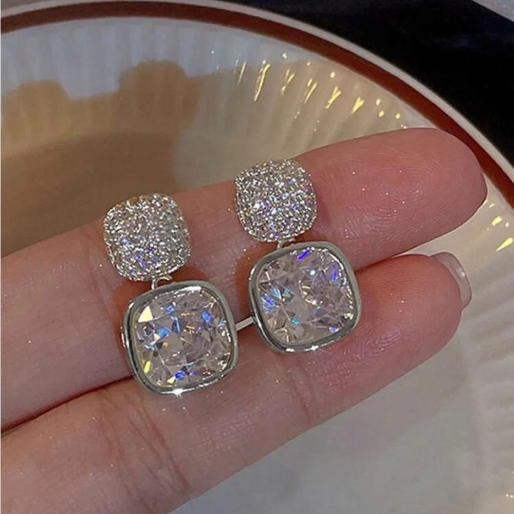 Silver Sparkling Stud Earrings with Pavé Setting